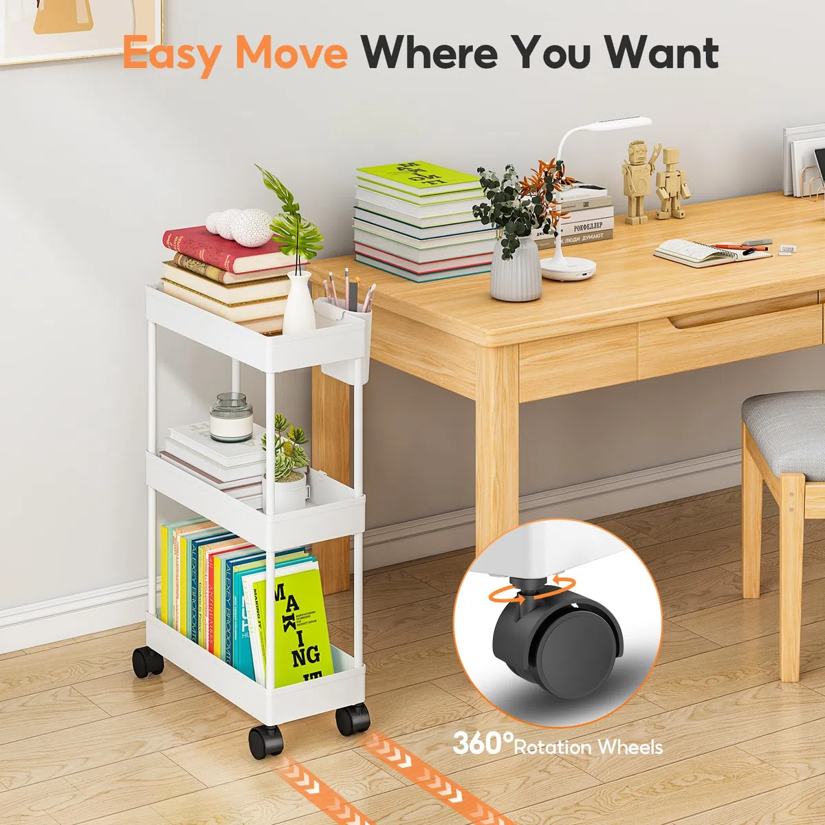 Shirvee 2 PCS Carrello con Ruote a 3 Ripiani Mobile Rotelle Salvaspazio Storage Rack Bagno Cucina per Portavivande Portafrutta (Bianco)