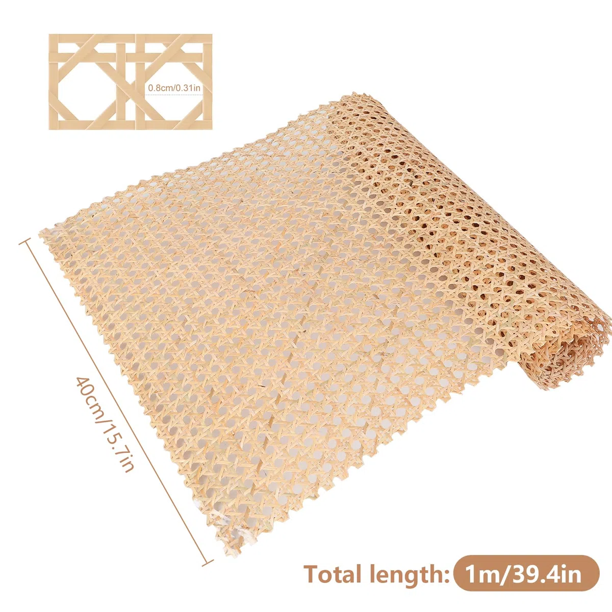 Rotolo di nastro in rattan, rete di vimini viennese, resistente alla muffa, in rattan intrecciato a nido d'ape fai da te (colore legno, 1 m x 40 cm)