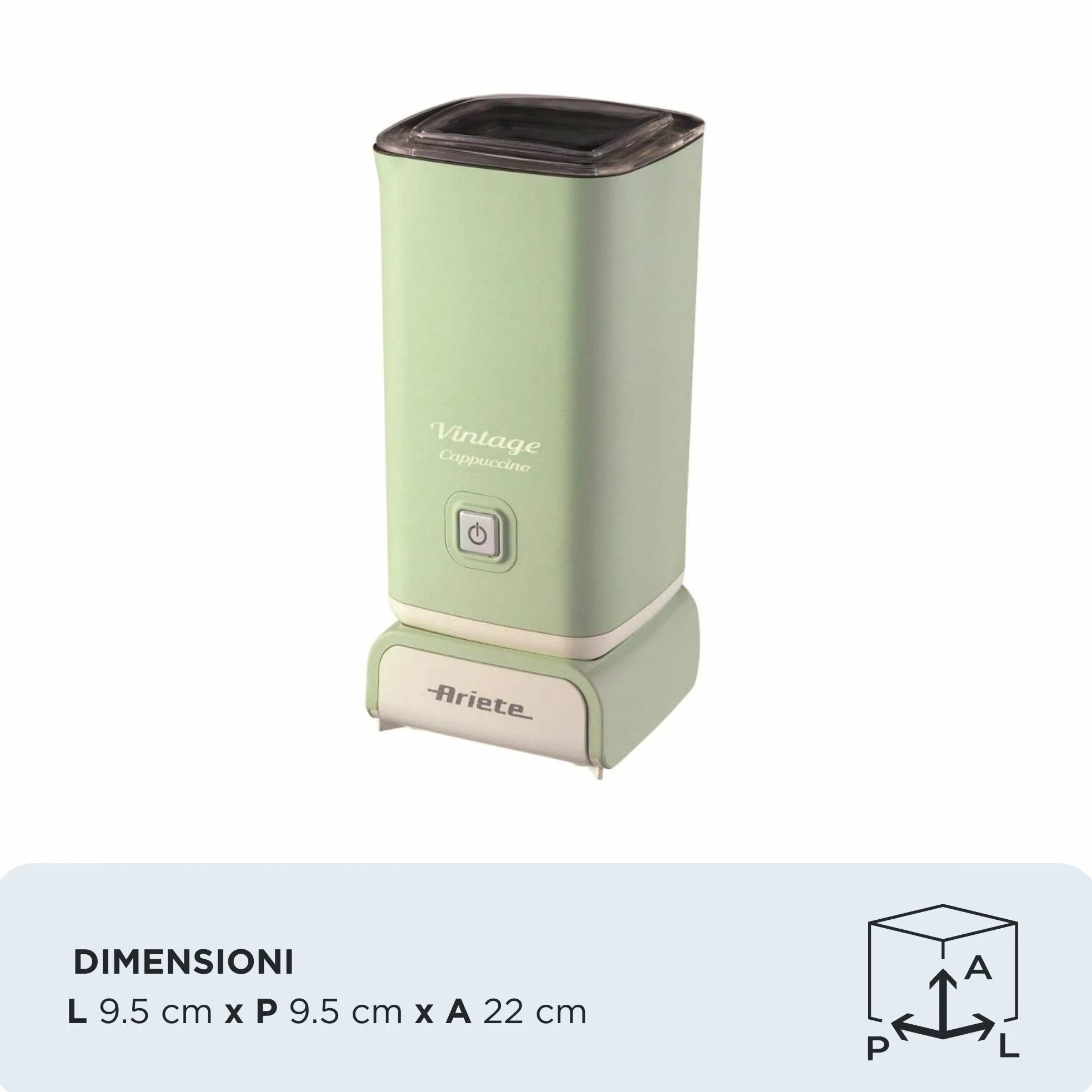 Ariete Cappuccinatore Vintage 2878, Montalatte Elettrico Stile Retrò Per Cappuccino E Cioccolata Calda, Montalatte Elettrico Cappuccino In 2 Minuti, Capacità 250ml, Potenza 500 W, Verde