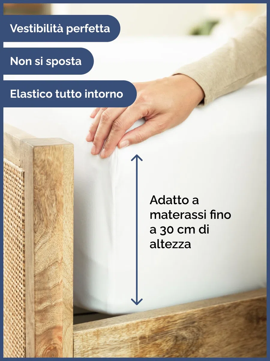 Lenzuolo con angoli 180x200cm - 100% cotone - Lenzuolo con angoli 180x200 per materassi fino a 30 cm altezza - Biancheria premium 400 fili cotone - Certificato OEKO-TEX - Confezione singola - Bianco