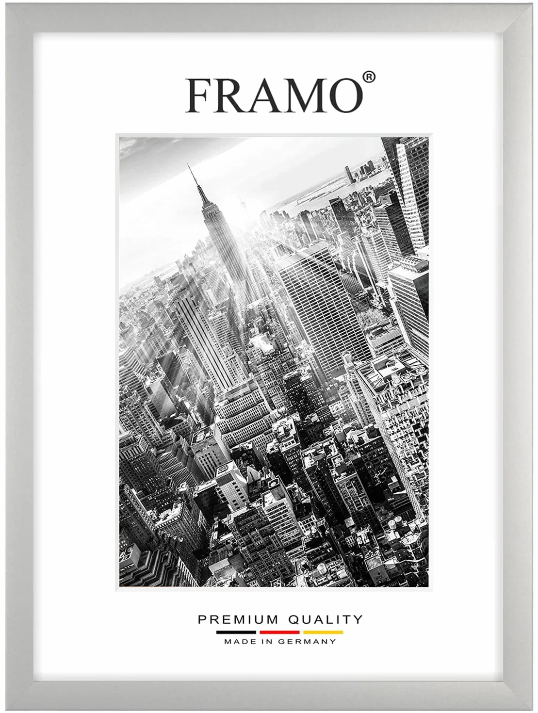 FRAMO 35mm Cornice per Immagini 62 x 45 cm | Argento Opaco | Cornice in MDF Fatta a Mano con lastra di Vetro Artificiale antiriflesso a Prova di Rottura e Robusta Parete Posteriore in MDF