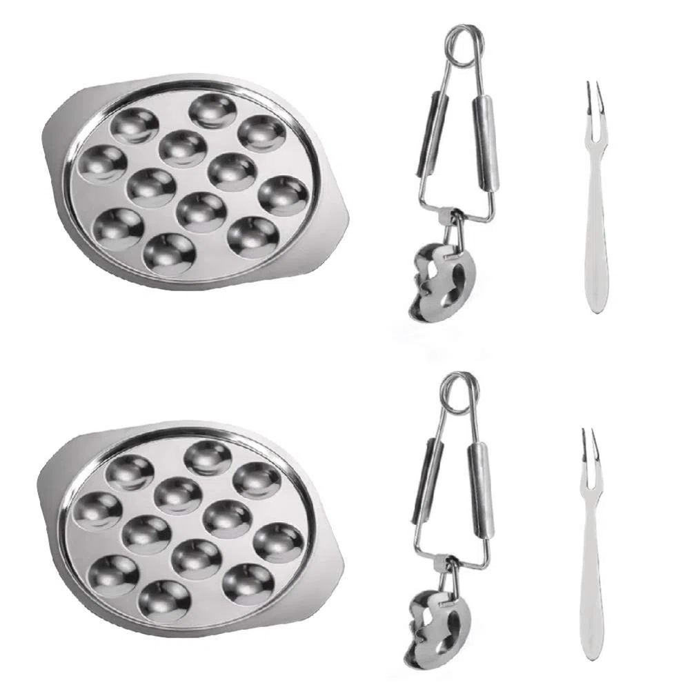 DOITOOL 2 Set di Piatto per Lumache Piatto per Lumache in Acciaio Inox 12 Fori con Pinze per Lumache E Forchette per Lumache per Ristorante Dell'hotel