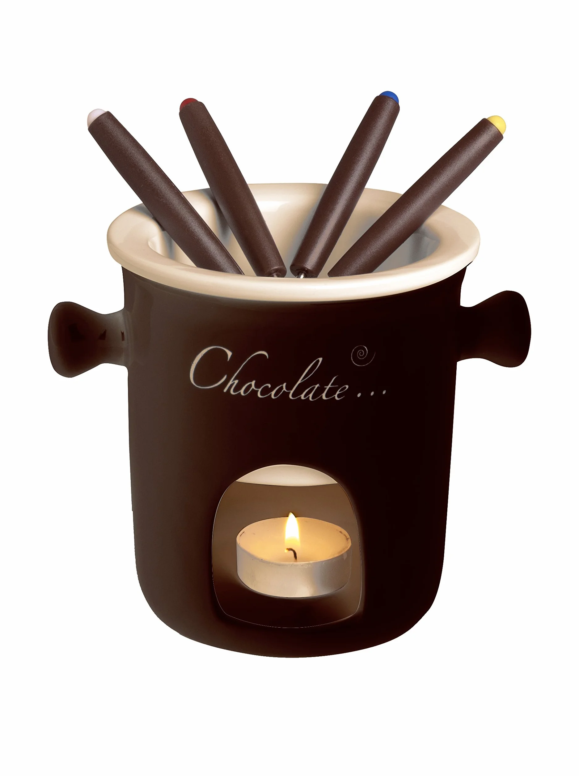 Excelsa Chocolate Servizio Fonduta Cioccolato 7 Pezzi, Ceramica, Marrone, 12x12x13.5