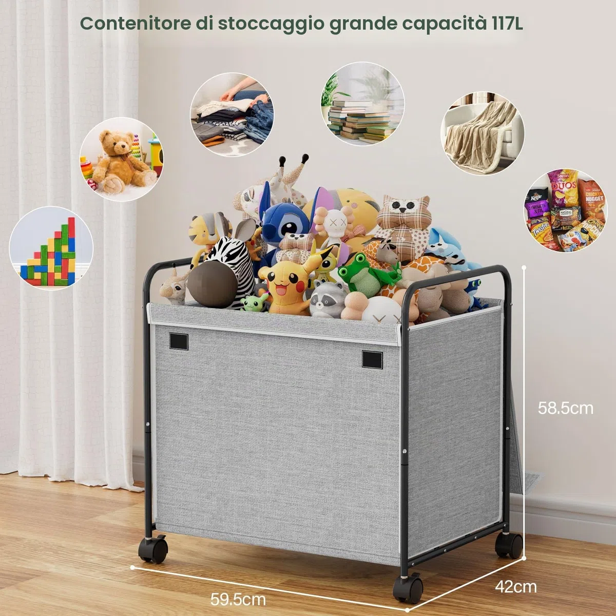 Scatola portaoggetti per giocattoli con ruote, scatola per giocattoli con coperchio per bambini, pieghevole, grande scatola per bambini, per la cameretta dei bambini, vestiti