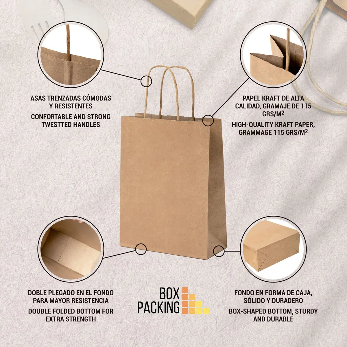 BOXPACKING | Sacchetti Carta con Manici | 50 Busta Regalo | 25 Buste Regalo Medie (32x24x11 cm) e 25 Sacchetti carta Piccoli (24x18x8 cm) | Shopping Bag | Borse Carta con Manico | Carta Kraft 115 g/m²