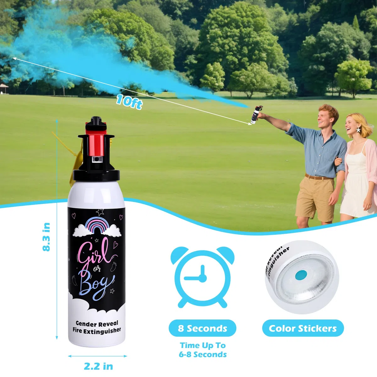 Baby Gender Reveal Fire Extinguisher; Spray Colorato con Polvere Fumogena; Idea per una Festa di Rivelazione del Genere del Bambino Sicura al 100% ed Ecologica (blue)