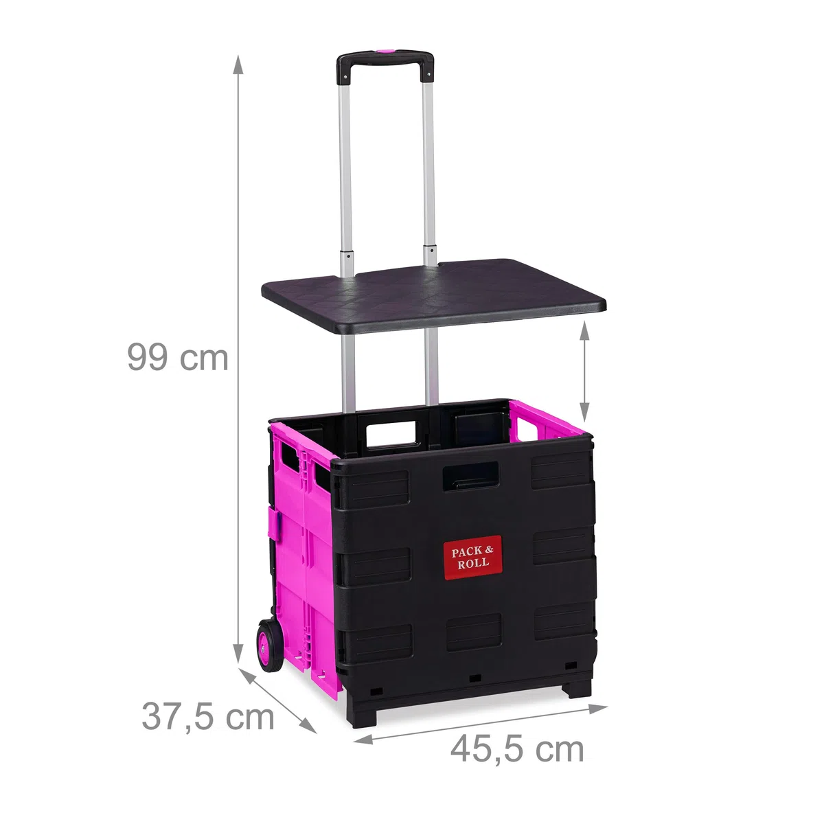 Relaxdays Carrello per la Spesa Pieghevole, 50 L e 35 kg Max. con Manico Telescopico, Trolley Portaspesa, Rosa Nero