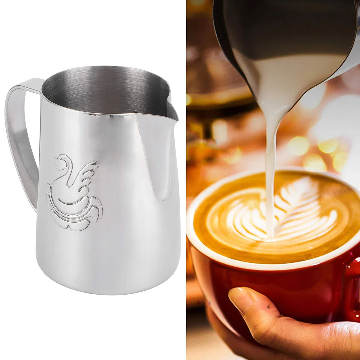 Brocca per Schiuma di Latte in Acciaio Inossidabile da 600 Ml Strumento per Barista Brocca per Cappuccinatore Espresso Brocca Fumante per Macchine da Caffè Caffè Latte Cup per Cappuccino Macchina per