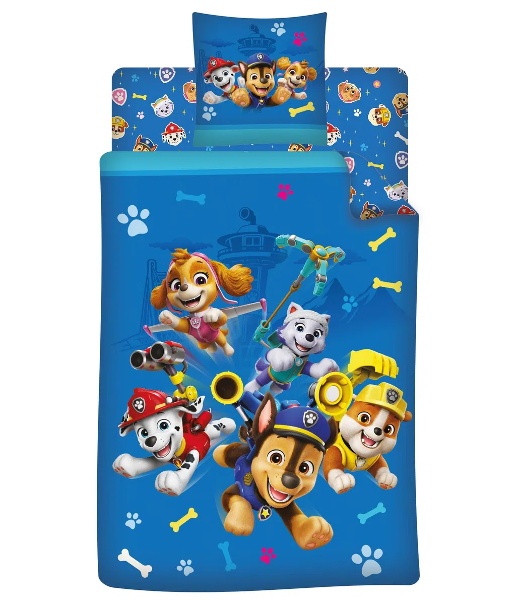 Set Letto Paw Patrol 3 Pezzi - Copripiumino 140x200 cm + Federa 63x63 cm + Lenzuolo Sotto con Angoli 90x190 cm - 100% Poliestere Morbido - Certificato Oeko-Tex - Design Chase, Marshall e Skye