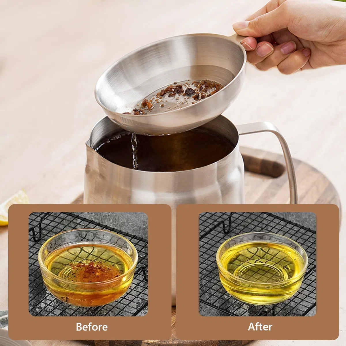 Filtro per friggitrice da 2 l, in acciaio inox 304, con filtro e cestello per friggitrice, contenitore multifunzione per grasso