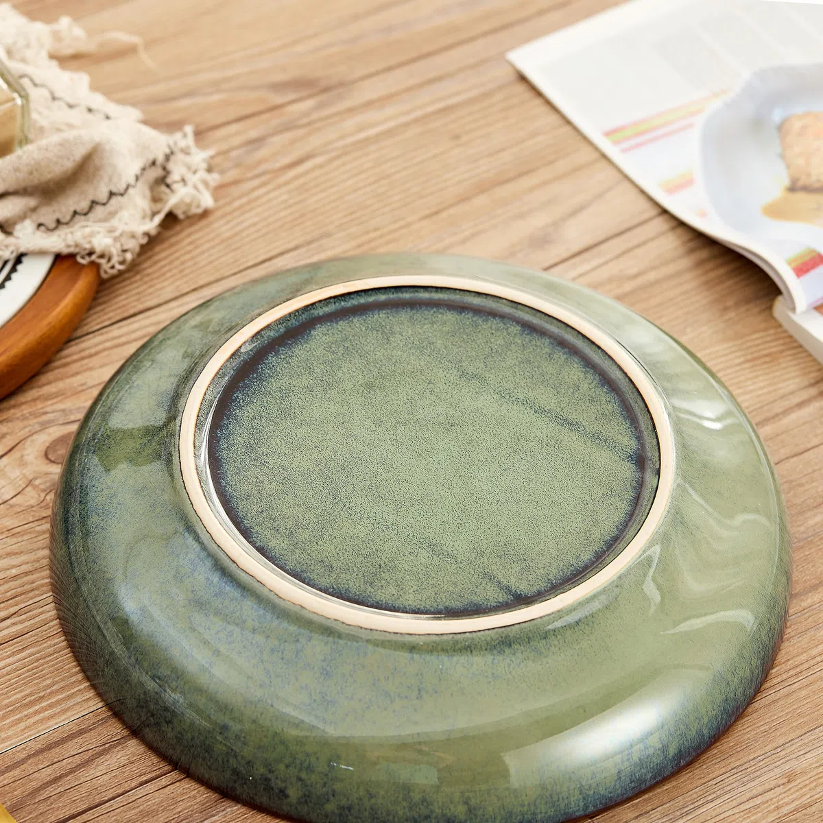 Transmutation Glaze - Ciotola per pasta in ceramica, larga 25,4 cm, grande ciotola per frutta, per cucina, forno a microonde, lavabile in lavastoviglie (verde)