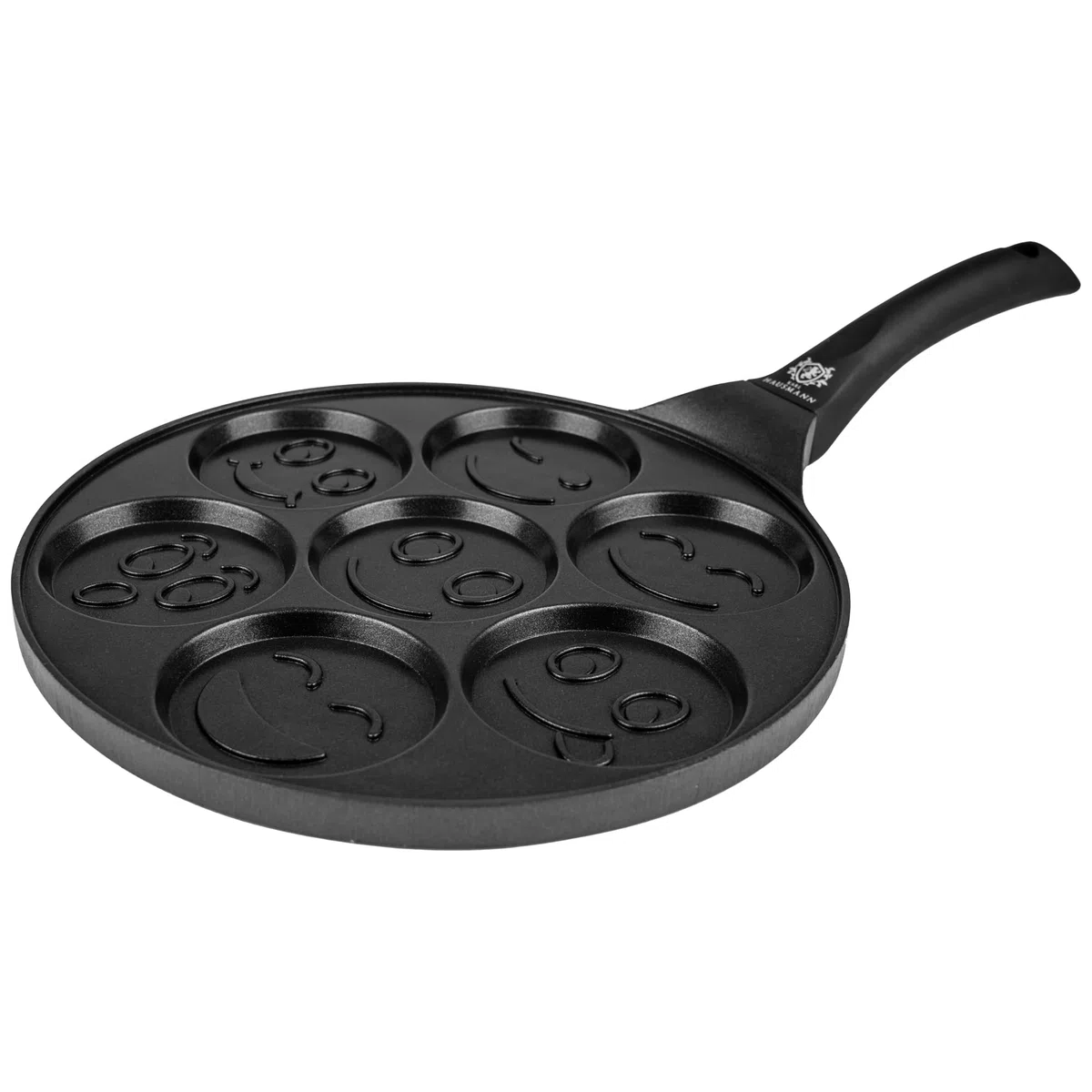 KARL HAUSMANN Padella Pancake Induzione - 26 cm - 7 x Stampo Maker - Antiaderente Pentola Pancakes - Bambini con Motivo Smiley - Padella per Uova Occhio di Bue - Padelle in Alluminio - Pentole Pancake