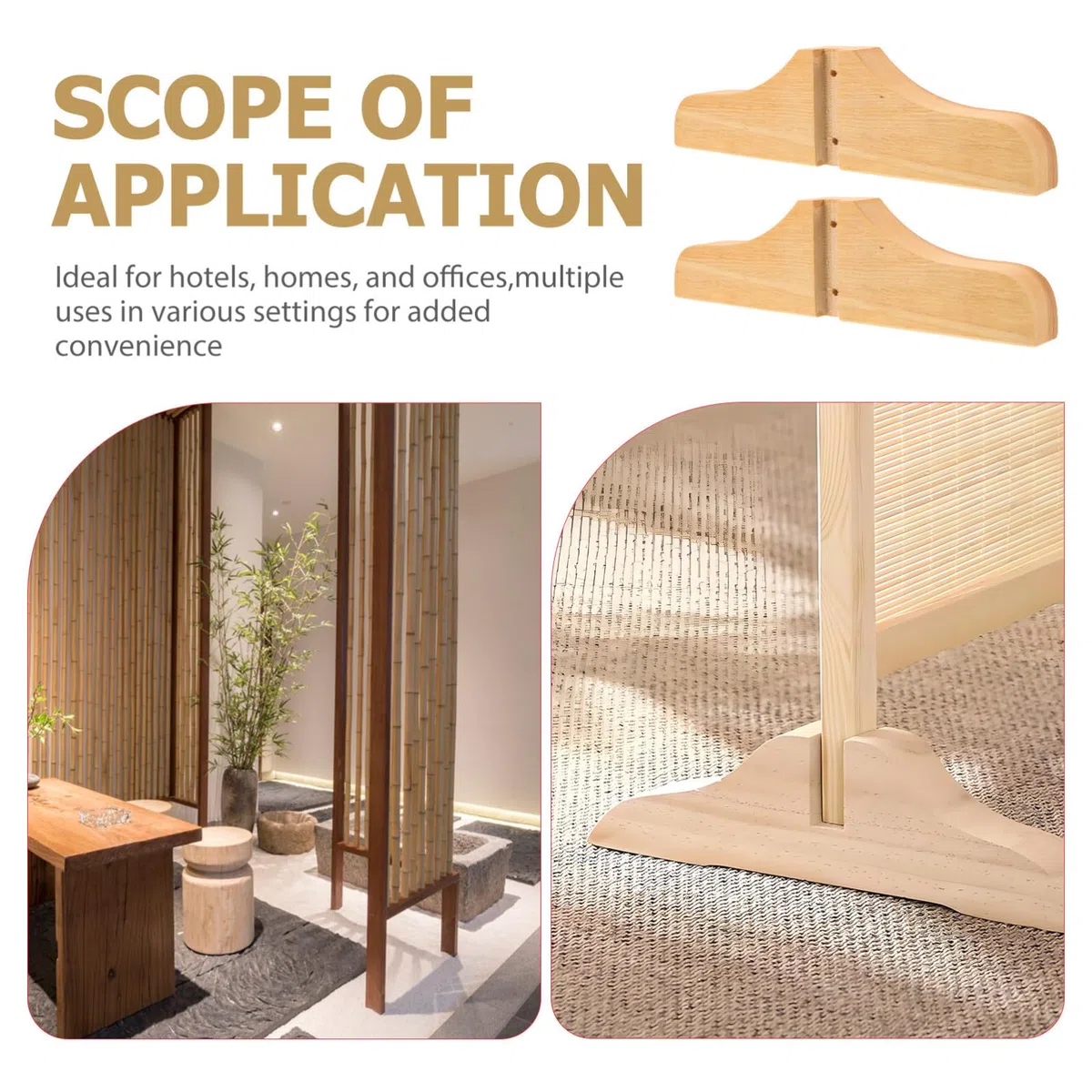 POPETPOP 2 Pezzi Supporto per Schermi Divisori in Legno Stile Giapponese Base Stabile e Facile da Riporre, per Ufficio e Hotel, Divisorio per Ambienti Khaki