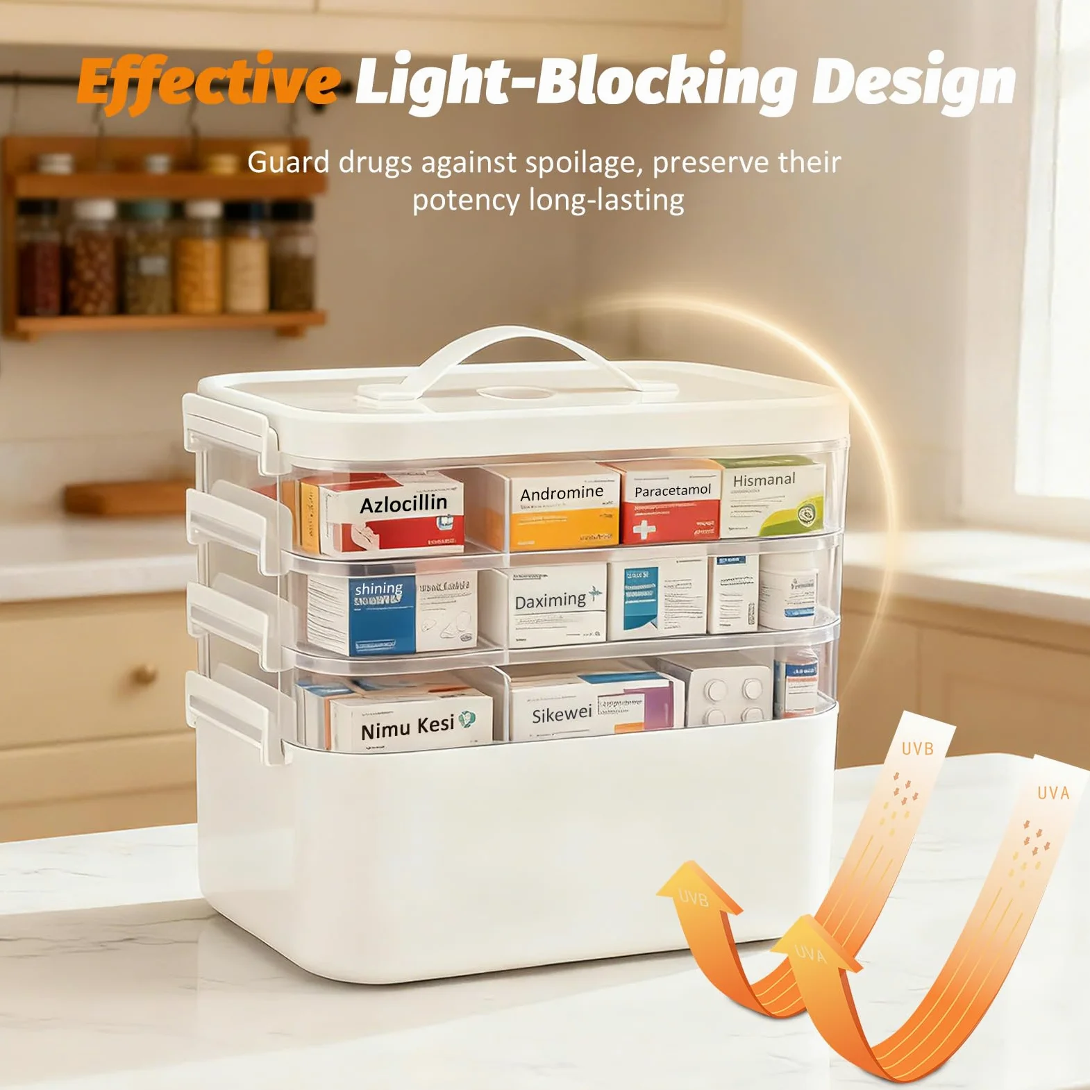 Contenitore per medicinali, Scatola Organizer per Medicinali 4 Livelli, scatola per farmacia domestica con maniglia per il trasporto, organizer per medicinali multifunzionale per casa, 28*19*27cm