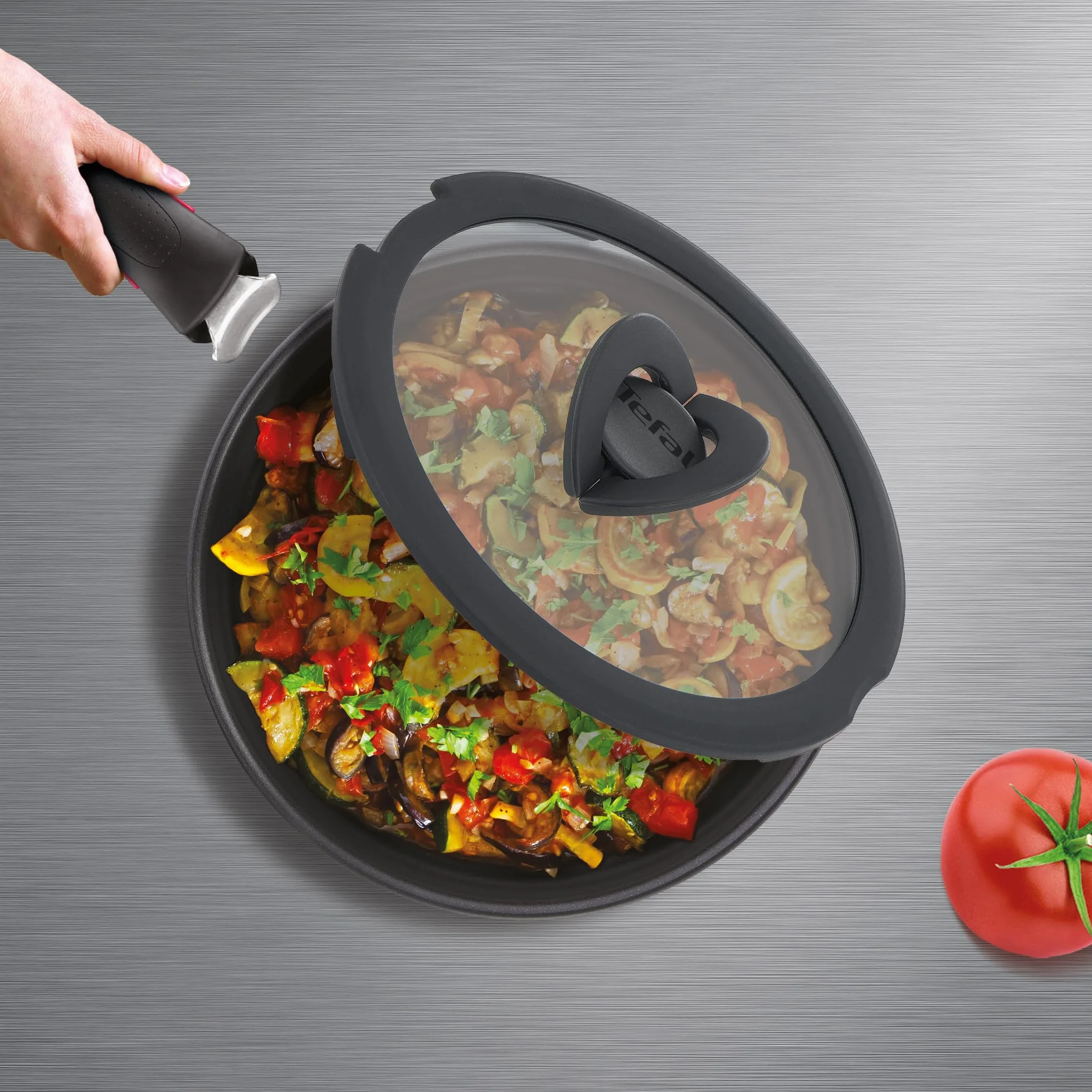 Tefal - Coperchio in vetro 28 cm - Risparmio di spazio, adatto per Ingenio, lavabile in lavastoviglie, L98467