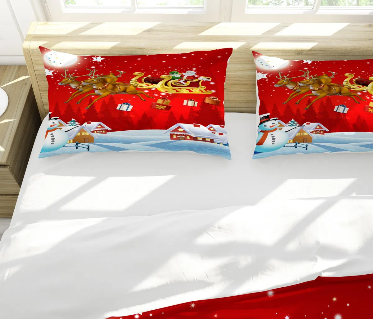 Set Copripiumino Natalizio Regalo Set,Tema Buon Natale Microfibra Copripiumino con Federe, per bambini e bambine Set di Biancheria da Letto Decorazione Natalizia per Interni (220x240cm, Natalizio E)