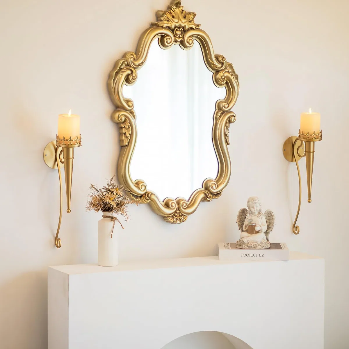 Sziqiqi Portacandele da Parete Set di 2- Applique da Parete Portacandele da Muro per Candele a Colonna Decorazione Murale in Oro per Soggiorno Camera da Letto Camino Bagno