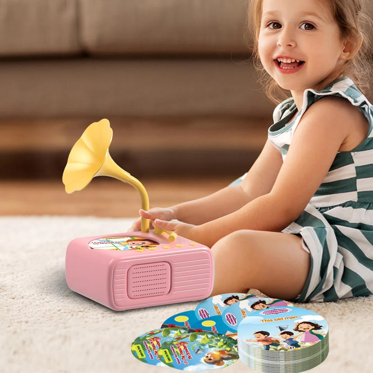 Grammofono per bambini, Grammofono per bambini 96 carte - Lettore musicale giocattolo per bambini | Giocattolo didattico interattivo per bambini con storia di fonografo, lettore musicale per ragazzi e