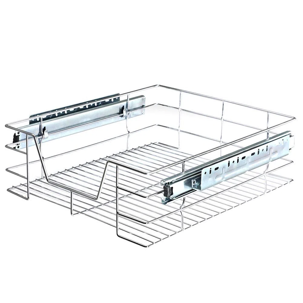BAKAJI Cassetto Telescopico Mobili Cucina Cestello Mensola Estraibile Mobile Salvaspazio con Binario in Acciaio Inox (60 cm)