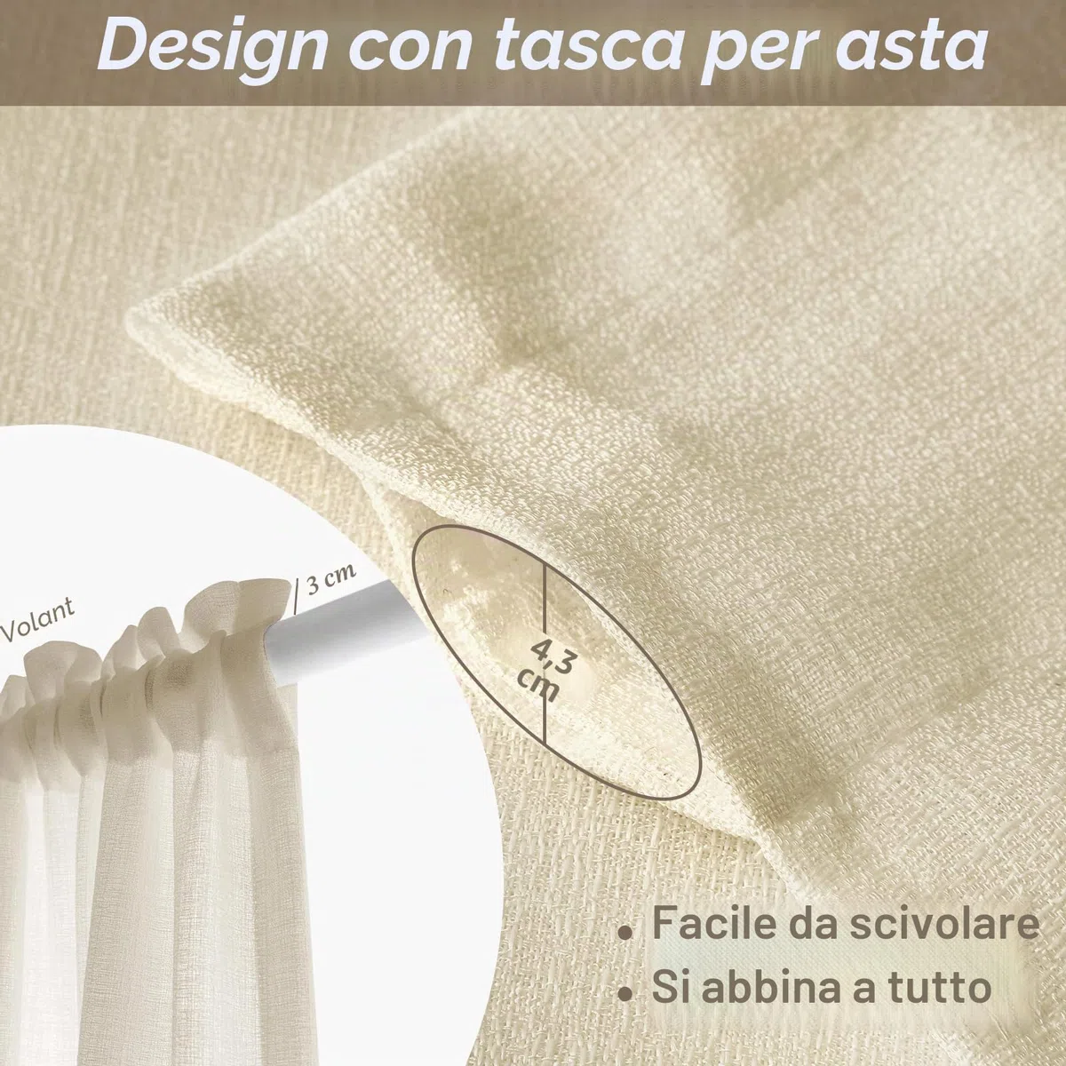 Melodieux Voile Tende per Interni per Camera da Letto Soggiorno sara Beige, 140 x 183 cm