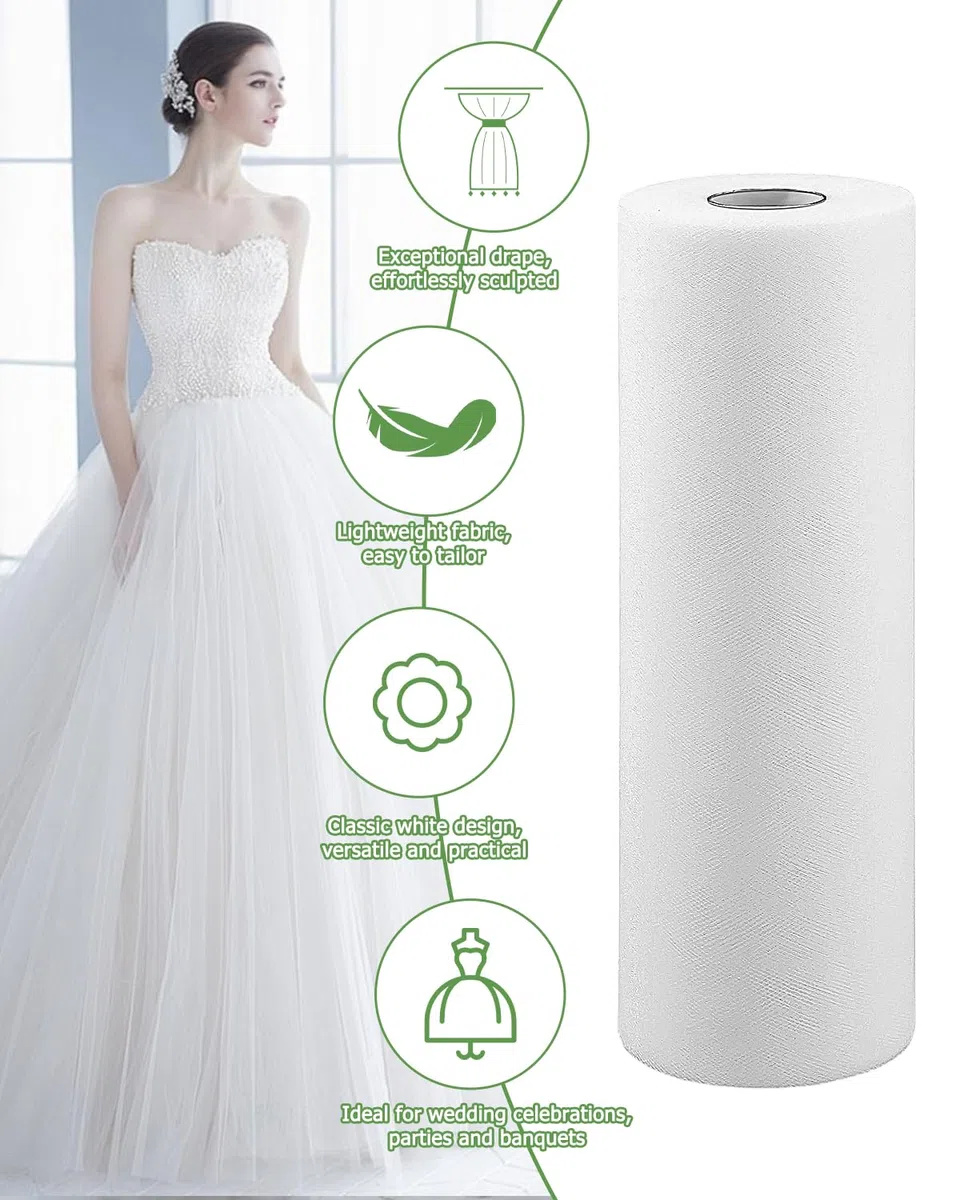Rotolo di Tulle 30cm x 91.5 m, Rotolo Tulle Bianco,Tulle Bianco Rotolo Matrimonio，Bobina Bianco per Matrimonio, Nastro per Decorazione Compleanno, Festa, Ornamenti, Regalo, Confezione, Fai da Te
