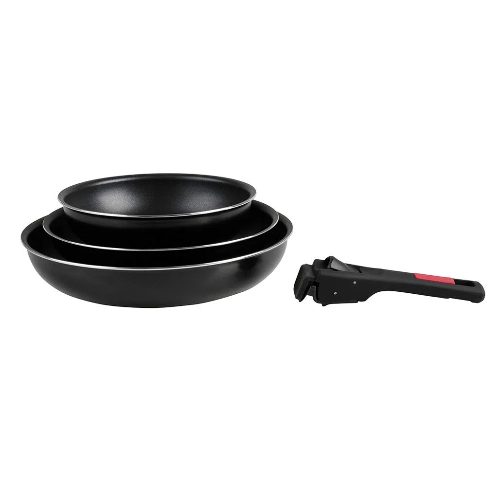 Sitram 712379 Set 3 Padelle Agile diam. 20, 24 e 28 cm in alluminio con rivestimento antiaderente nero senza PFOA - manico rimovibile a clip - tutte le fonti di calore compresa induzione