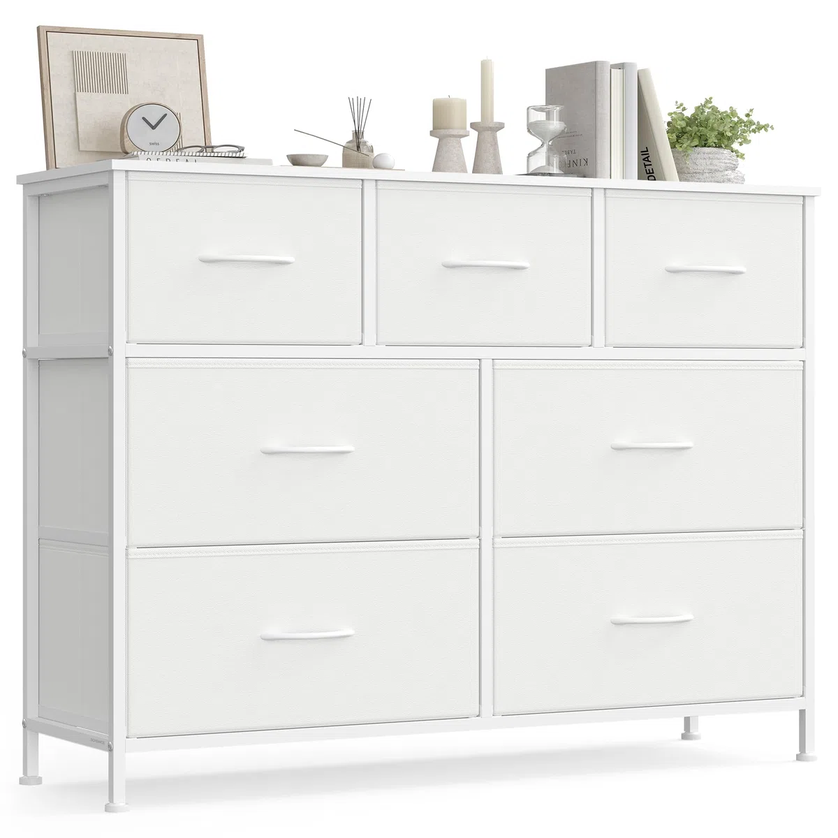 SONGMICS BELLAH Collezione - Cassettiera Camera da Letto, Mobile con Cassetti, Acciaio, Cabina Armadio Ingresso Soggiorno, 7 Cassetti, Moderno, Bianco Nuvola e Bianco Neve LGS323WH01