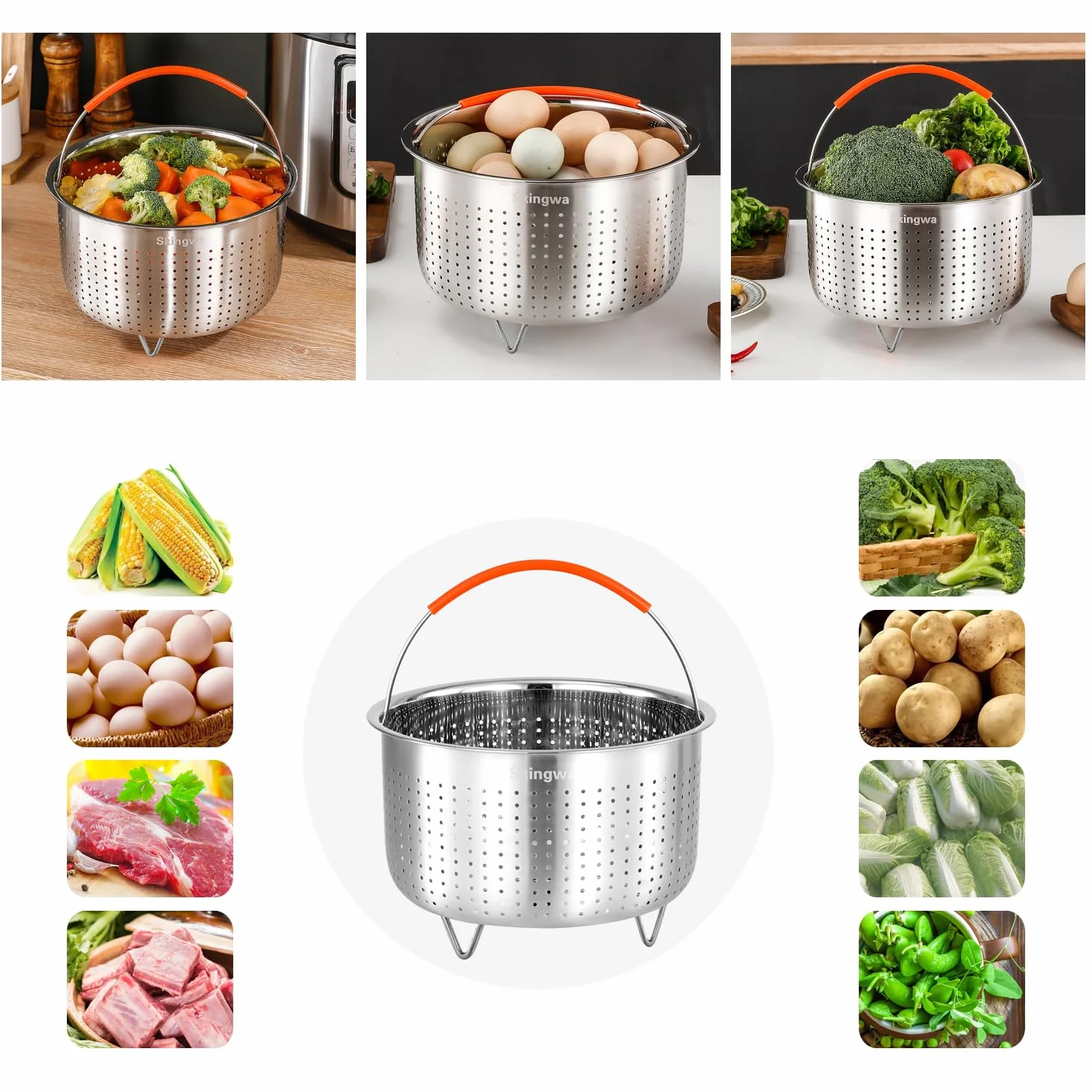 Cestello per cottura a vapore per pentola istantanea, inserto in acciaio inox per pentole (8L)