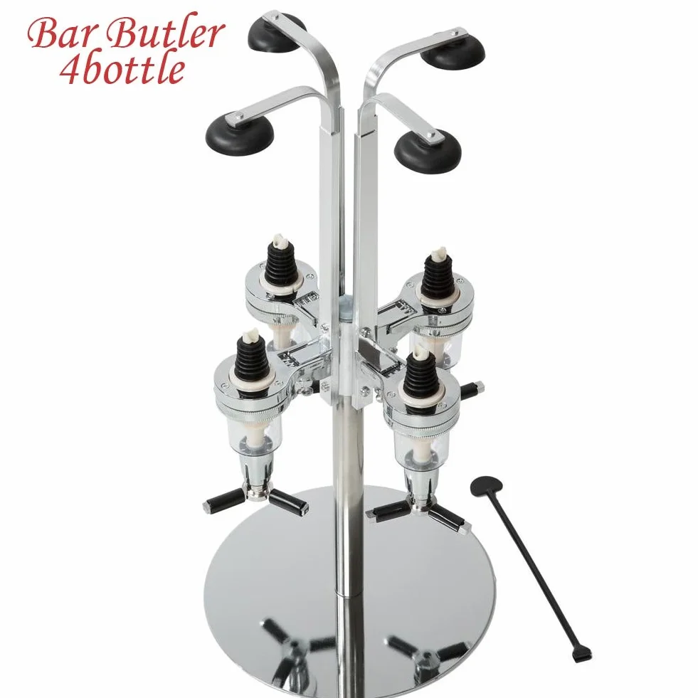 Bakaji Portabottiglie Spillatore Dosatore da Tavolo Tavola Birra Bevande Alcolici 4 Posti, telaio in Alluminio, base tonda, Bar Butler 4 Shot Dispenser