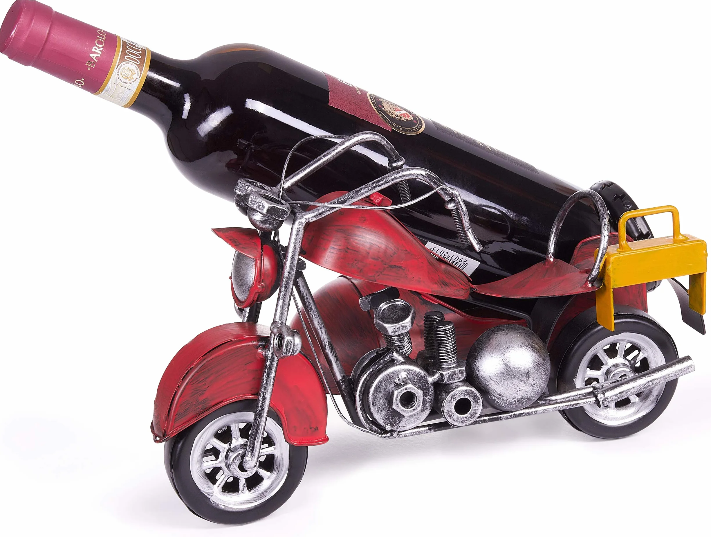 Brubaker Portabottiglie per Vino - Motocicletta con Sidecar Rosso - Decorazione in Metallo - Portabottiglie con Biglietto d'Auguri - Regalo del Vino