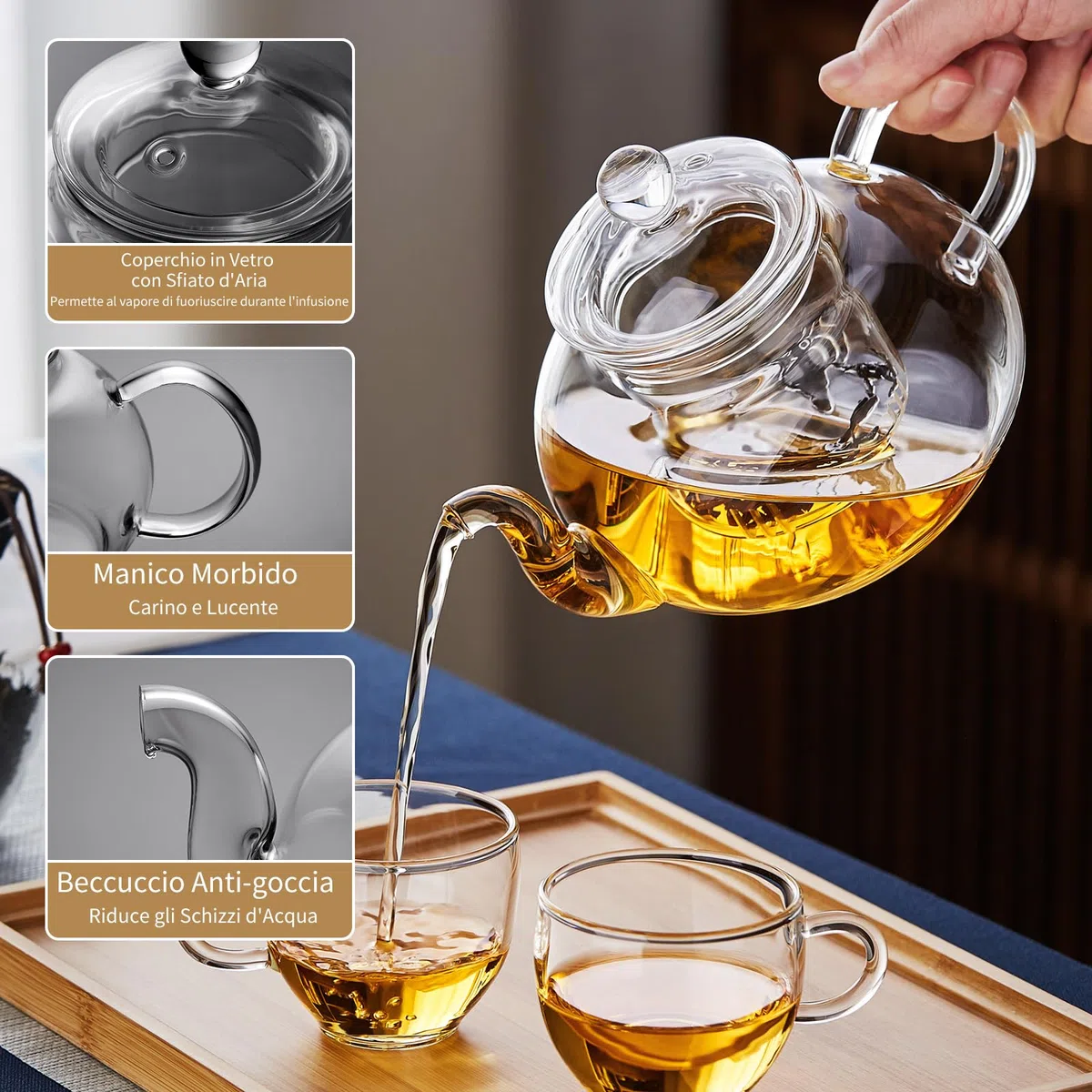 Teiera in vetro da 800ml, resistente al calore, con filtro in acciaio inox, ideale per tè sfusi, tè verde e tisane, adatta a fornelli e microonde