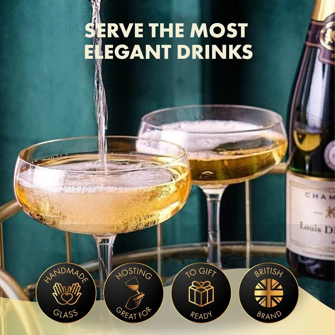 VEMACITY Set di 4 Eleganti Bicchieri Cocktail Coupe Fatti a Mano | Bicchieri da Bar di Qualità | Set Bicchiere Champagne d'Epoca | Ideali per Martini Espresso | Ideale per Fare un Regalo