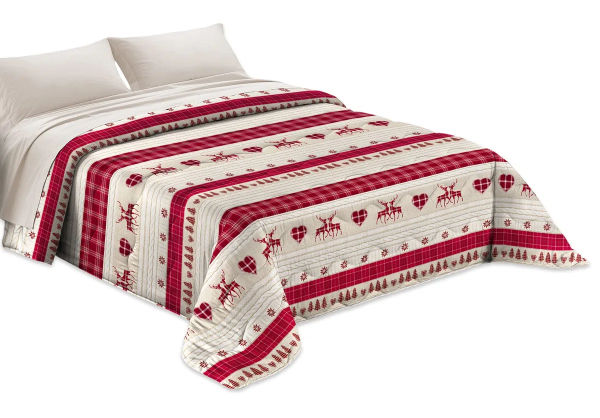 Tata Home Trapuntino Copriletto Trapuntato Primaverile Estivo 100 gr/mq Quilt Leggero Letto Due Piazze Matrimoniale 260x260 cm Fantasia Alpina Mod. Baita Tirolese Bordeaux