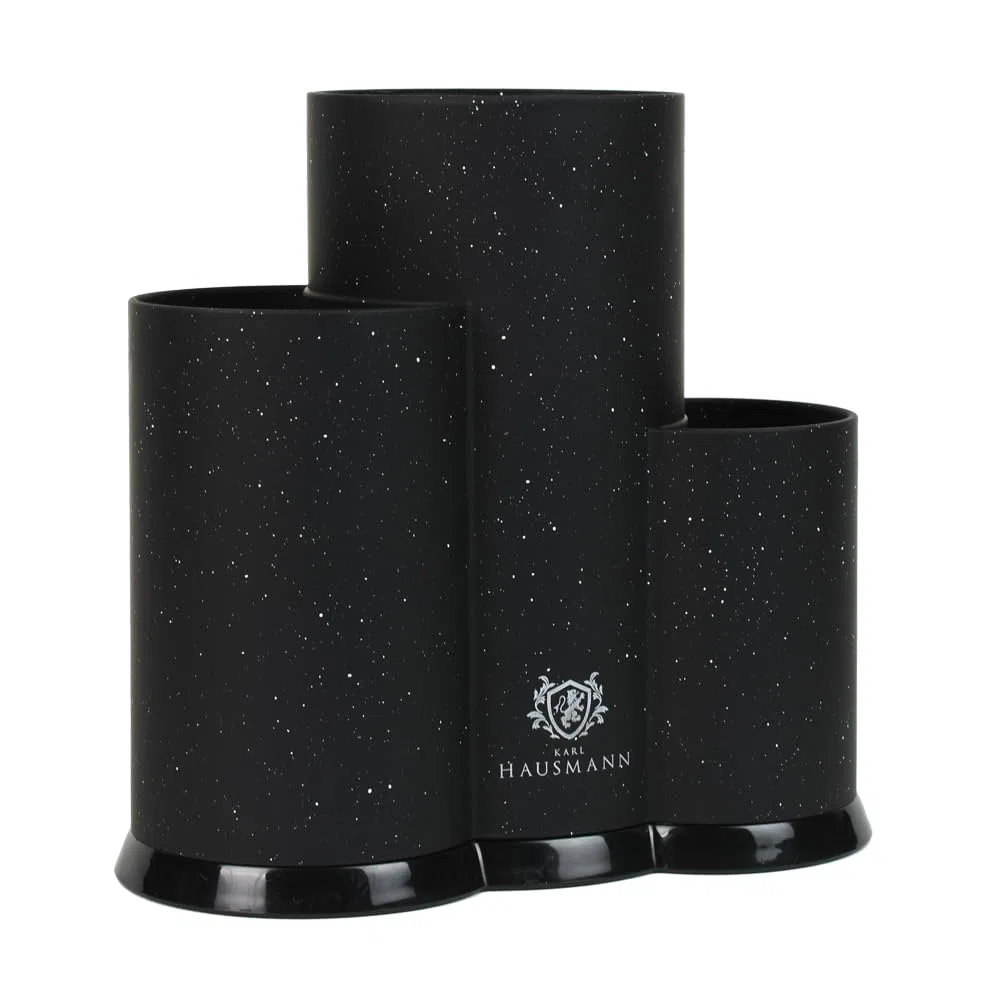 KARL HAUSMANN Ceppo Coltelli Universale Nero 3 in 1 - Porta Coltelli da Cucina Vuoto con Inserto a Setole e Porta Utensili, Organizer Cucina per Coltelli da Chef e Pane