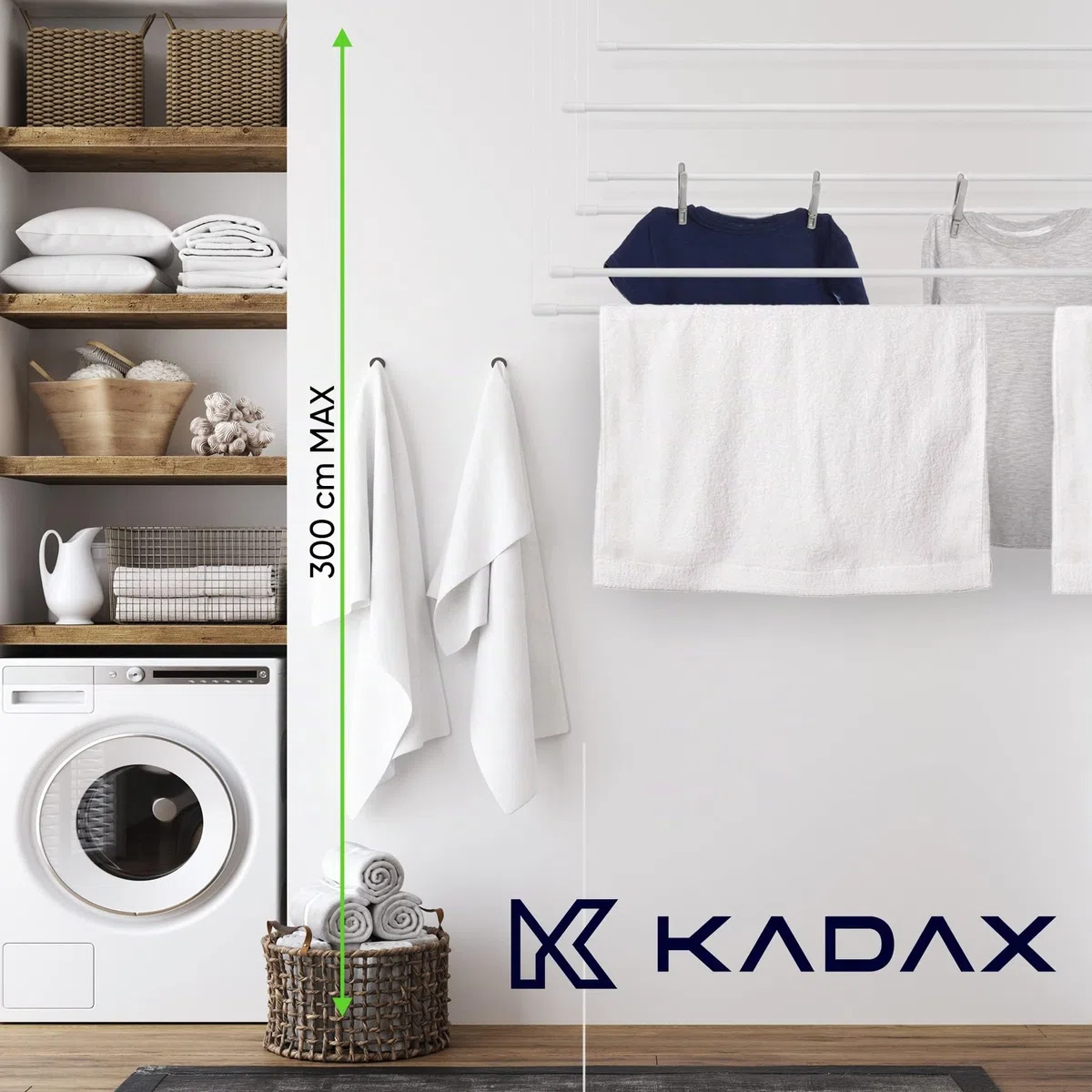 KADAX Stendibiancheria da Soffitto in Acciaio Rivestito in Polietilene, Stendino con Design Salvaspazio e Capacità di Carico di 12 kg (Bianco, 6 x 90)