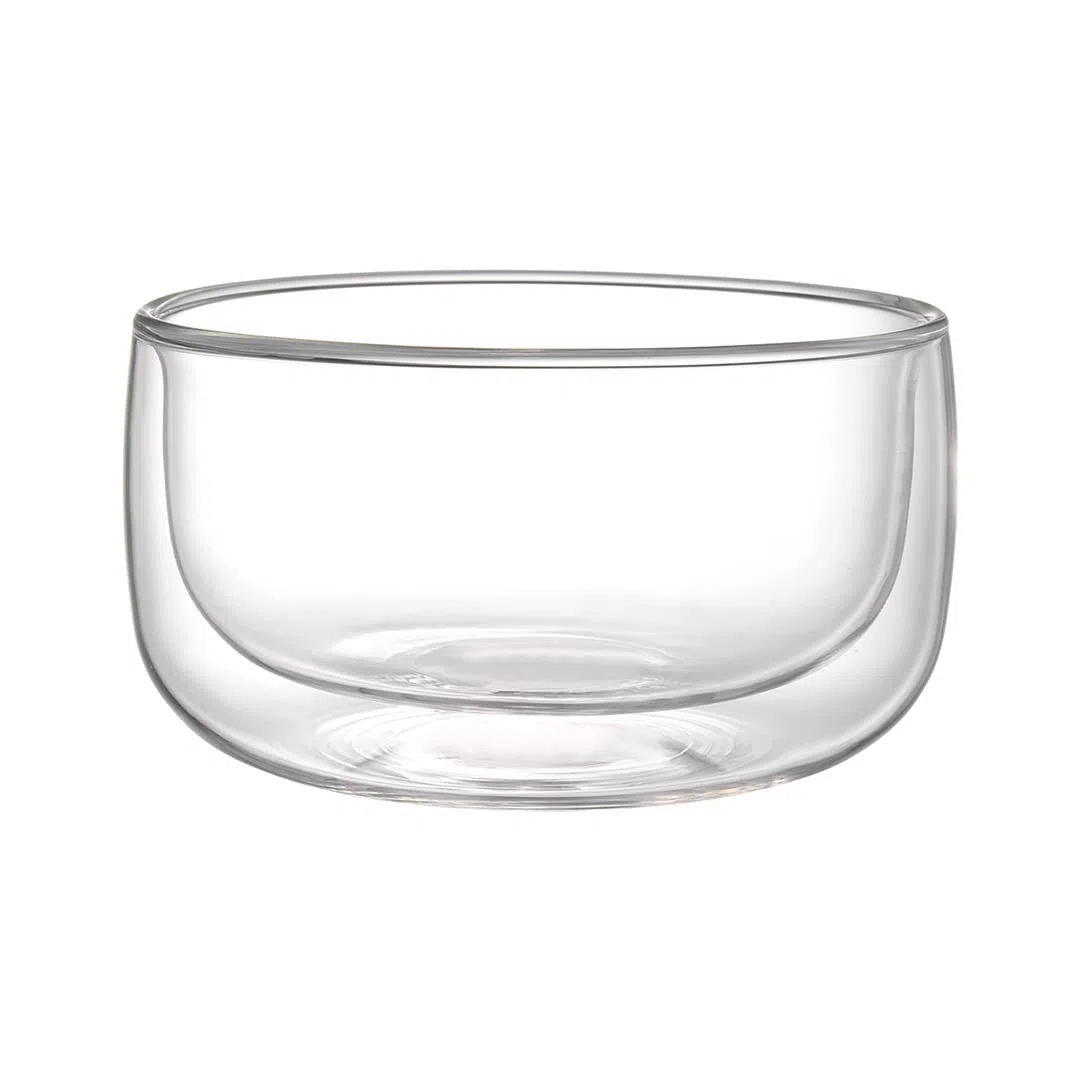 Kadum Set di 4 bicchieri da dessert a doppia parete, in vetro, 350 ml, in confezione regalo con effetto fluttuante, idea regalo, lavabile in lavastoviglie
