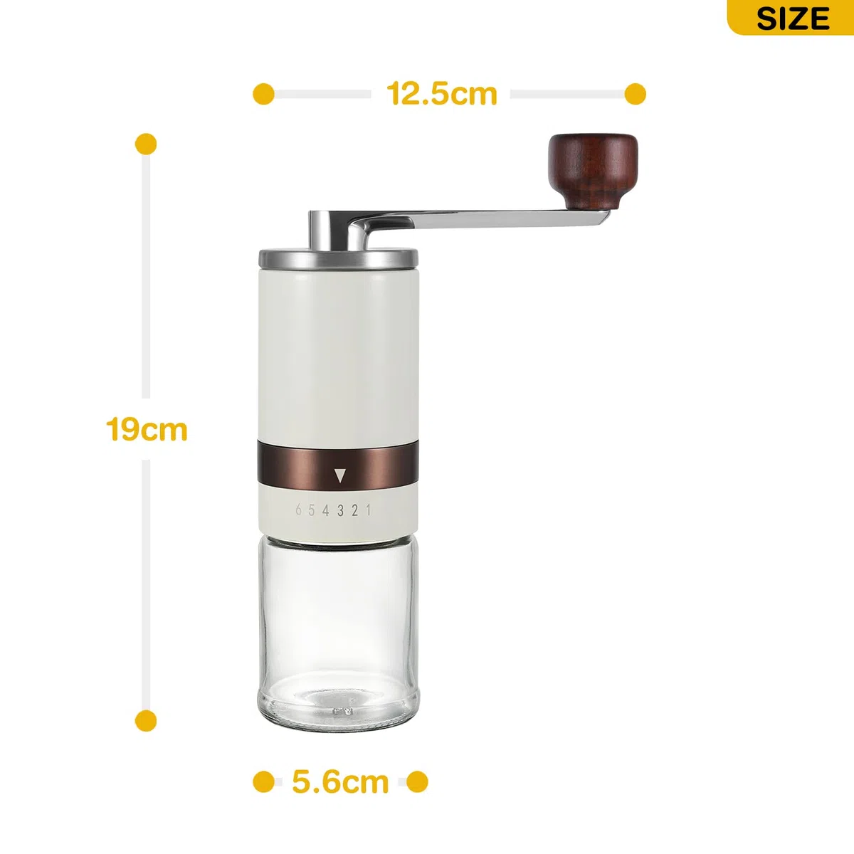 Vucchini Macinacaffè Manuale con Ruvidità Esterna Regolabile,Acciaio Inossidabile, Mola Conica in Ceramica, Bianco Latte, Mulino Portatile