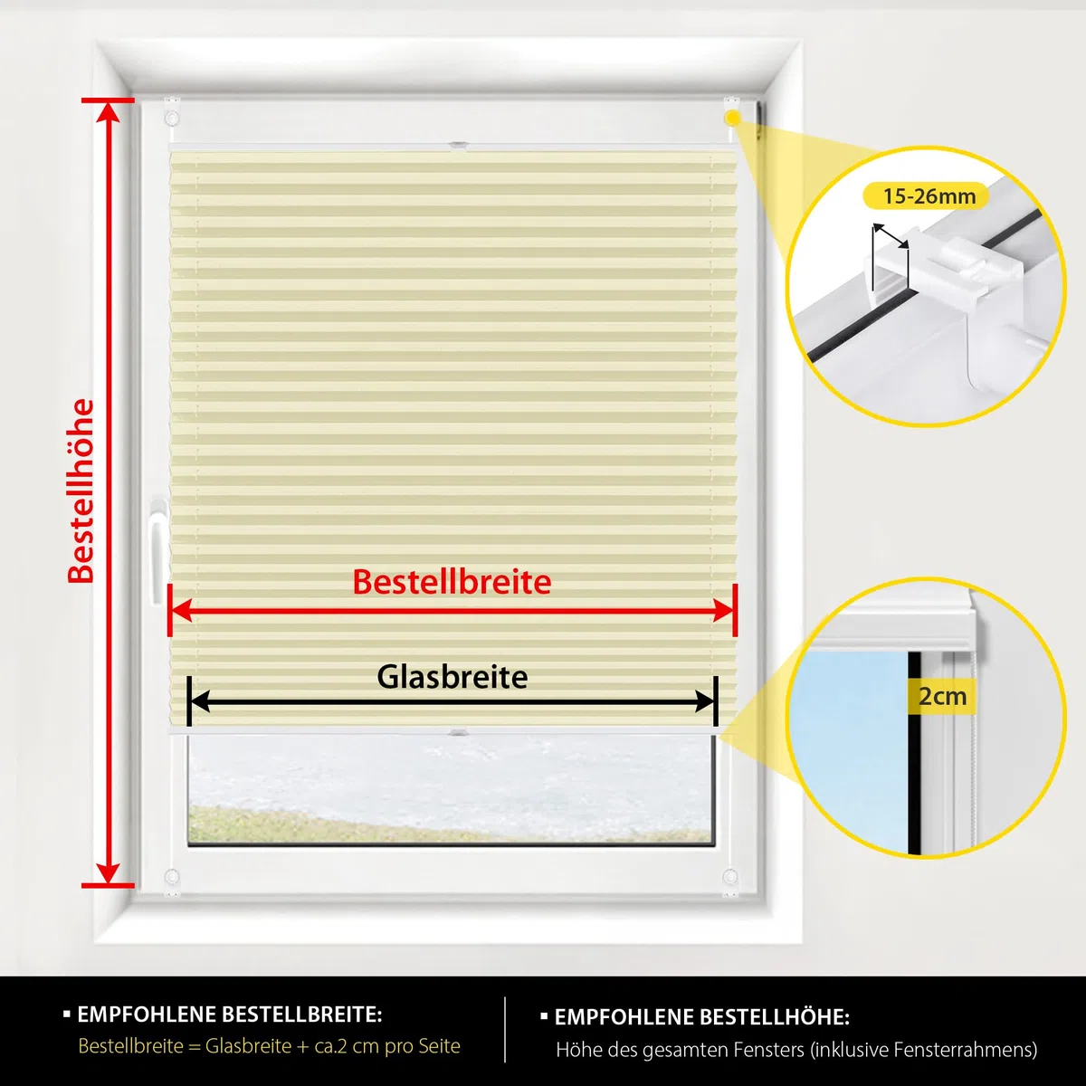 Jalousiescout Tenda Plissettata Klemmfix, 45x170cm, Bianco, Protezione Privacy Finestra Protezione Dal Sole, Tenda a Soffietto Traslucida per Finestra e Porta, Plissee Puro di Base