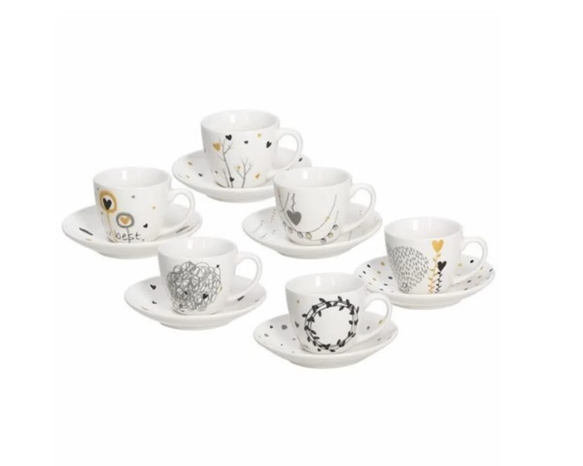 Tognana Iris, Set 6 Tazzine Caffè con Piatto, New Bone China, Multicolore