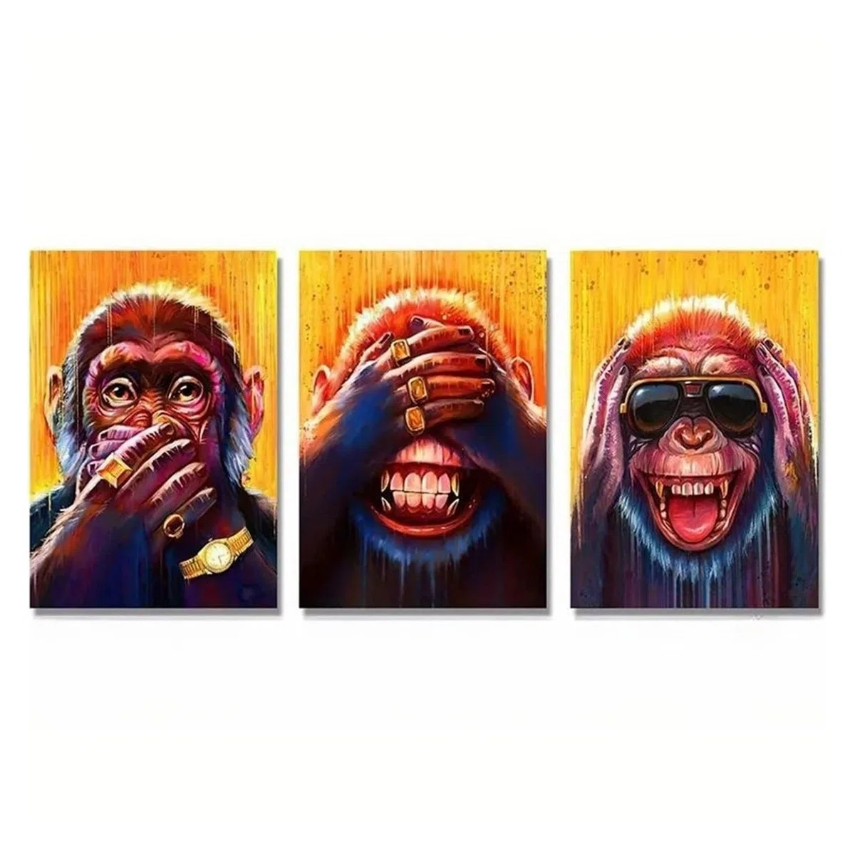 Stampe su Tela per pareti 3 Pezzi Tre Divertenti Scimmie Animali Poster E Stampe Animali Auricolari Dipinti su Tela per Bambini Soggiorno Wall Art Decor Poster(40x60)