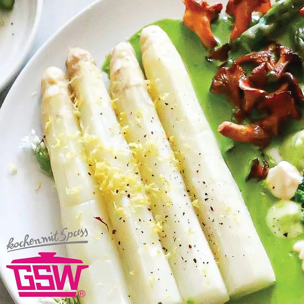 GSW 643160 pentola per asparagi con inserto e coperchio in vetro, Acciaio Inossidabile, Argento, 16 cm