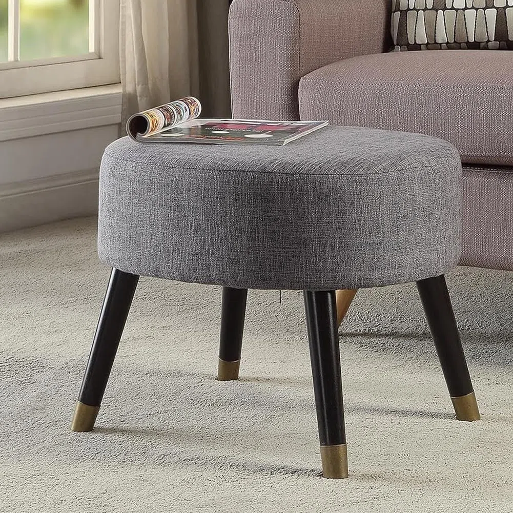BAKAJI Sgabello Pouf Struttura in Legno e Rivestimento in Tessuto Lino Colore Grigio, Poggiapiedi con Gambe da 24.5 cm, Sgabello Robusto con Comoda Imbottitura Ideale per Arredamento Casa e Ufficio