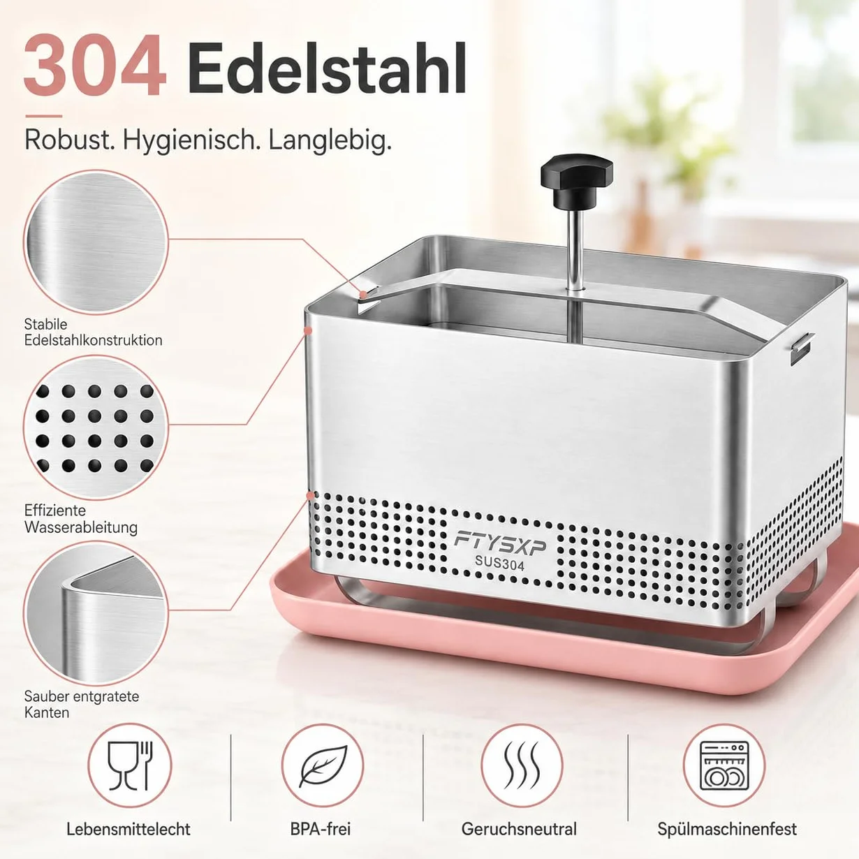 Tofupress 304 - Pressa per formaggi in acciaio inox con pressione regolabile, per tofu e formaggio, multifunzione, in acciaio inox, per prosciutto e pressa per carne, sicurezza lavastoviglie (16 x 12