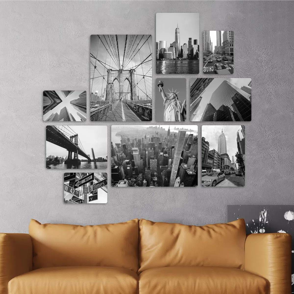 Giallobus - Set 10 quadri Multi pannello - Città - New York B&W - Legno Mdf - - 2 x 42x29,7cm - 4 x 29,7x21cm - 4 x 21x14,85cm - - Pronti da appendere - Quadri moderni per la casa
