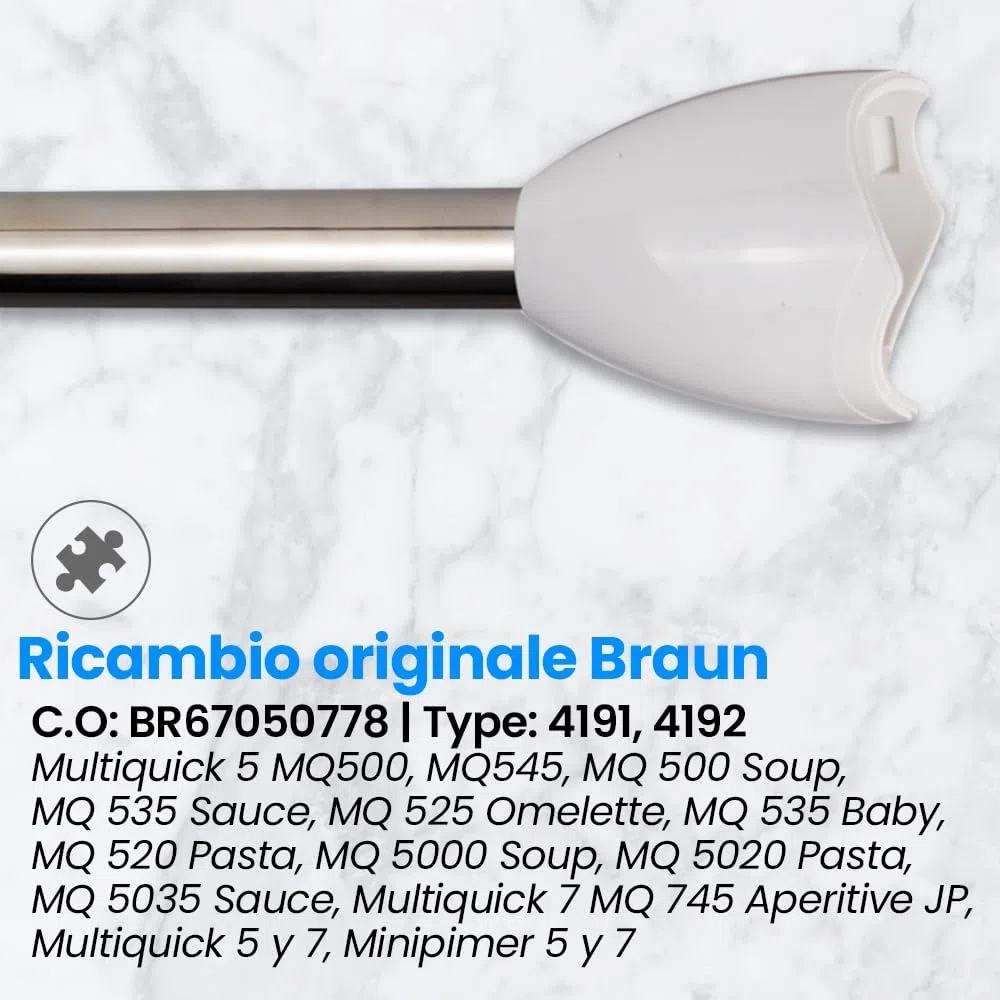 Anakel Home Braccio di Ricambio per Frullatore a Immersione compatibile con Braun Multiquick 5 e Minipimer 3 Con Accessorio a 4 Onde e 2 Lame in Acciaio Inossidabile