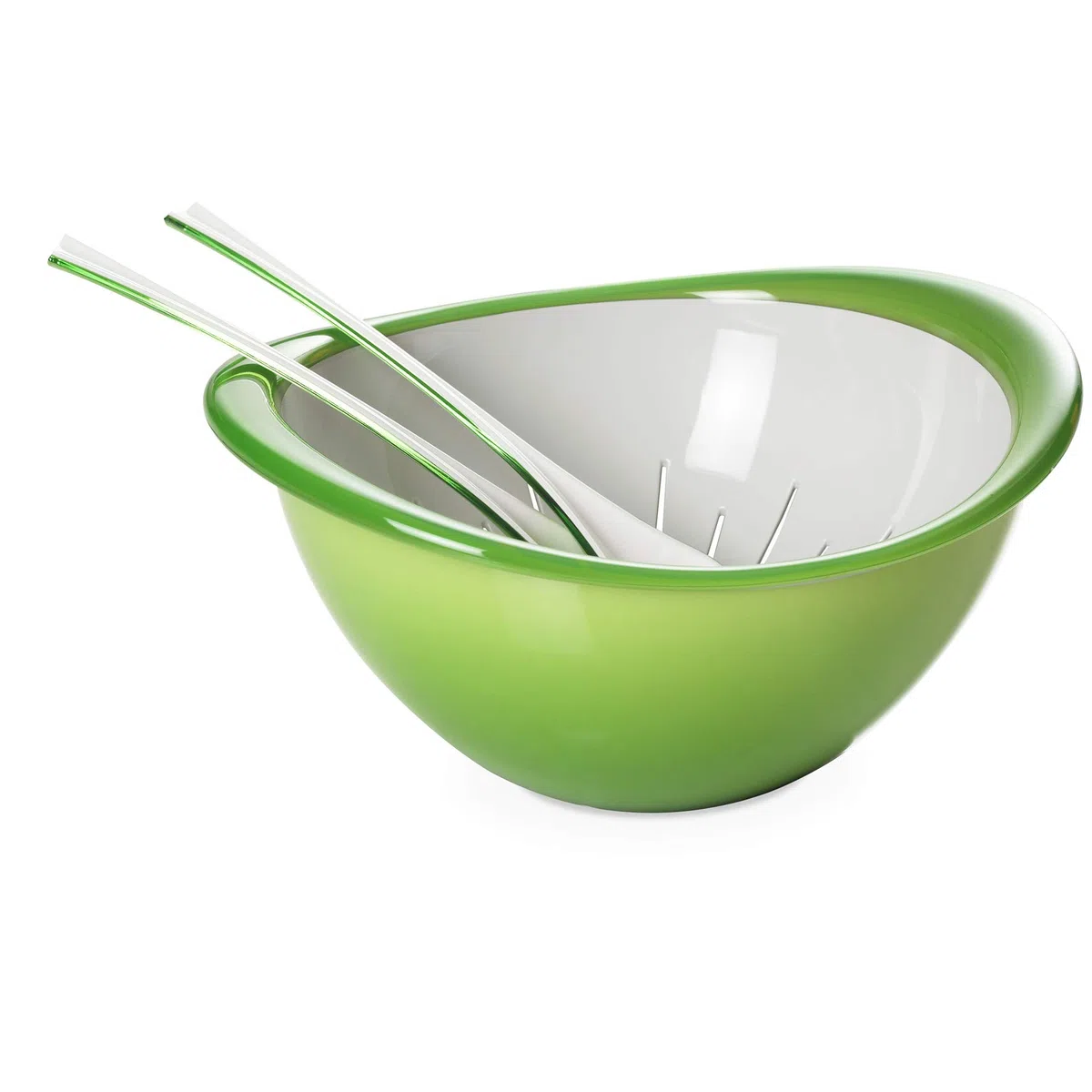 Omada Design Set Insalatiera, Scolapasta, Posate in Plastica da 26 cm, Impilabile, Made in Italy, Lavabile in Lavastoviglie, Linea Trendy, Verde