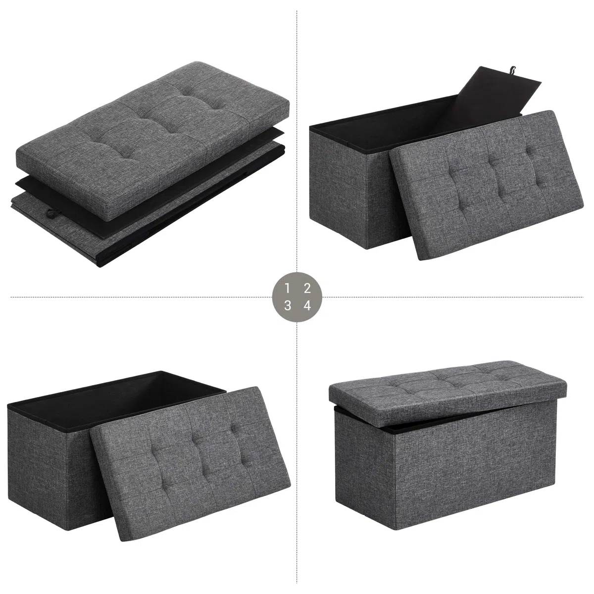 SONGMICS MAZIE Collezione - Cassapanca, Pouf Contenitore da 76 cm, Poggiapiedi Pieghevole, Panca Fondo Letto, Montaggio Facile, per Soggiorno, Camera da Letto, Entrata, Grigio Scuro LSF47K