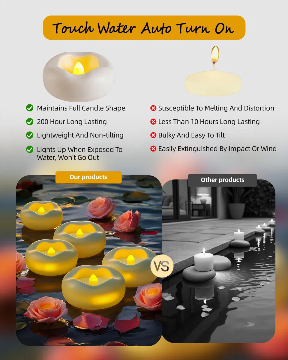 Da by 12 Pezzi Candele LED Fluttuanti ad Attivazione Acqua, Impermeabili con Pile CR2032 Incluse, Senza Fiamma per Bagno, Matrimonio, Feste e Decorazioni Casa