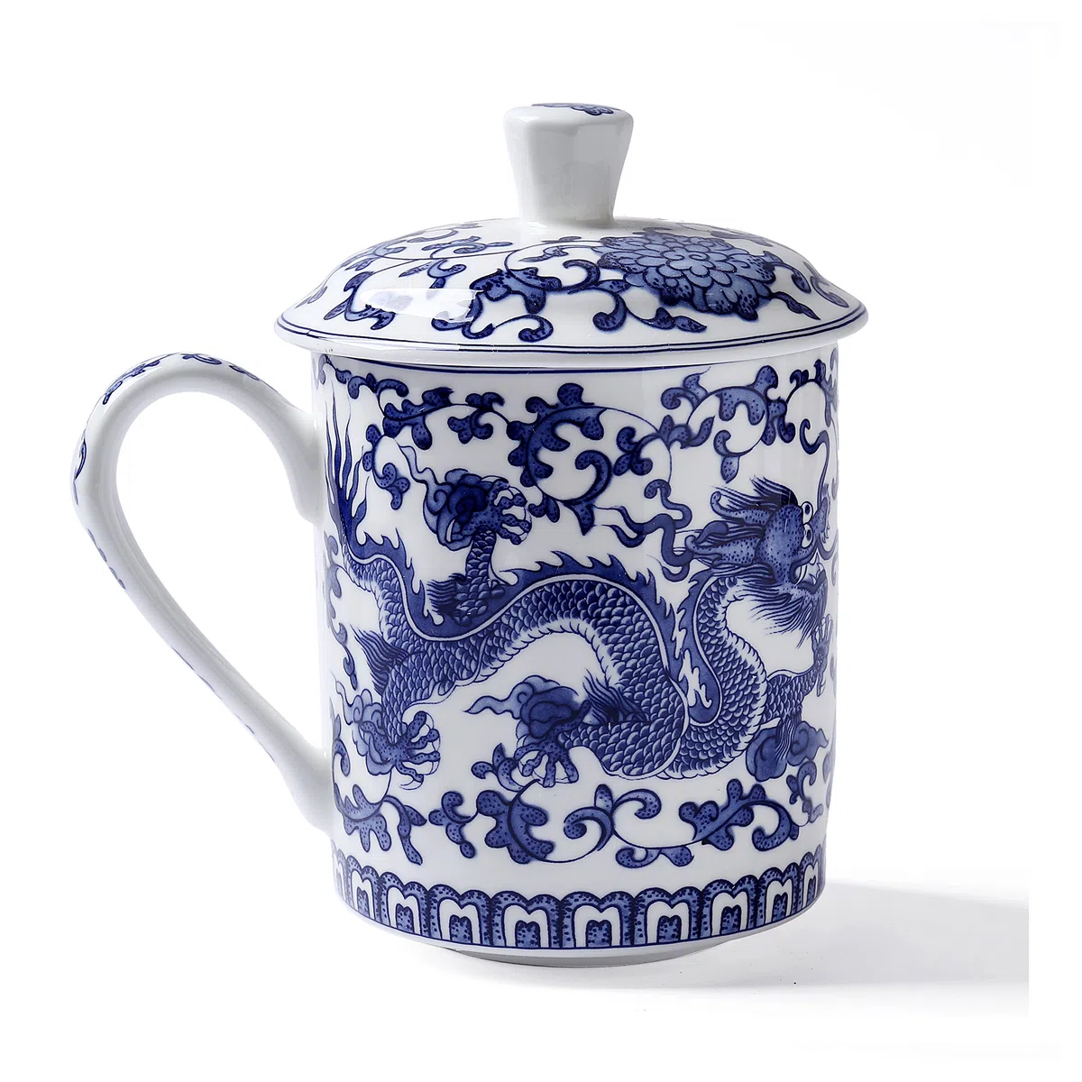 Jing Dezhen Tazza Da Tè Porcellana Blu E Bianca, Motivo Drago Blu, Tazza Da Tè Cinese Con Coperchio, Per Regalo, La Famiglia E Ufficio -500Ml