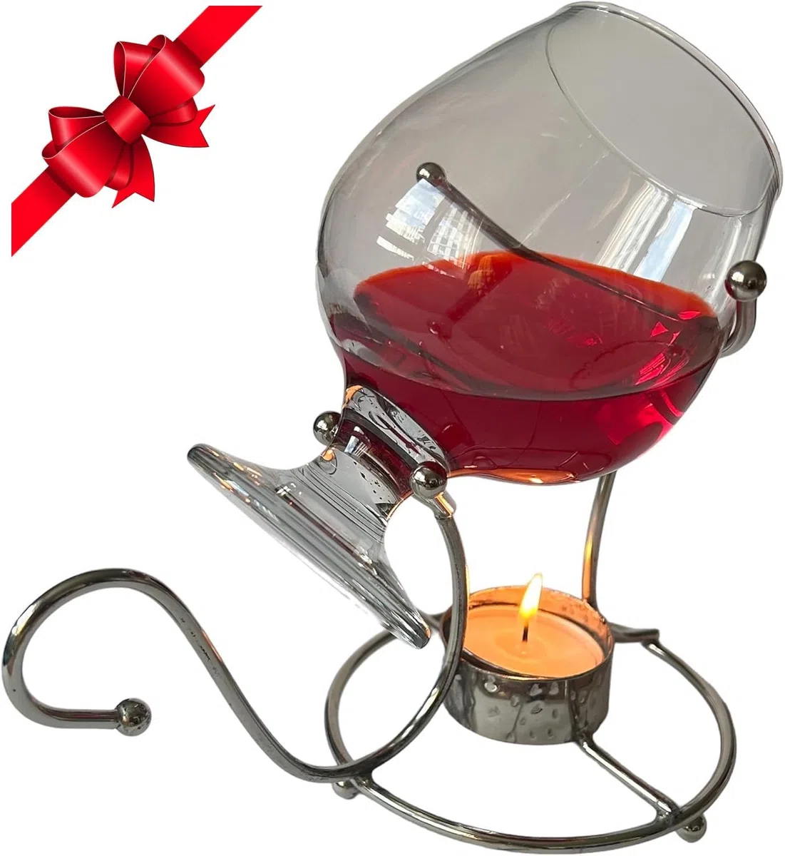 Set scaldavivande con bicchierino per brandy e cognac, in argento, con lumini, bar e pub